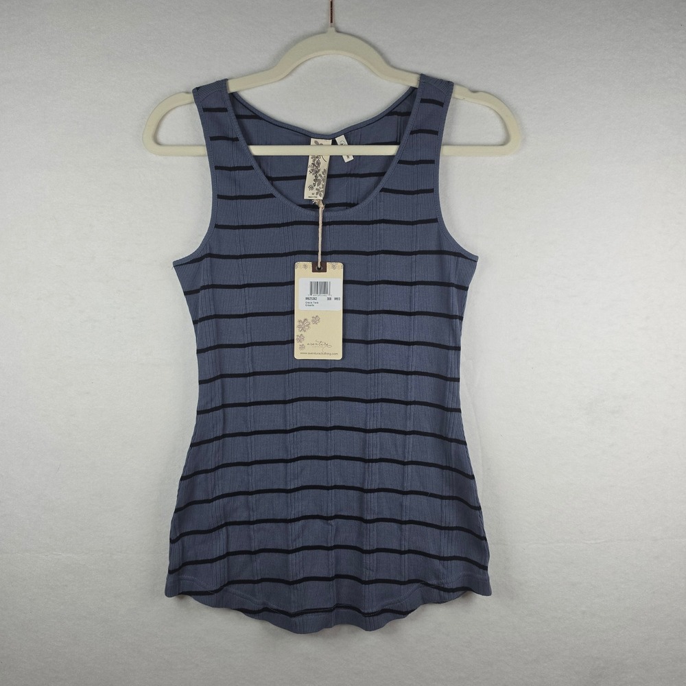 Aventura Gracie Tank Medium Grisaille Blue Grey Organic Cotton Ribbed Stripe
